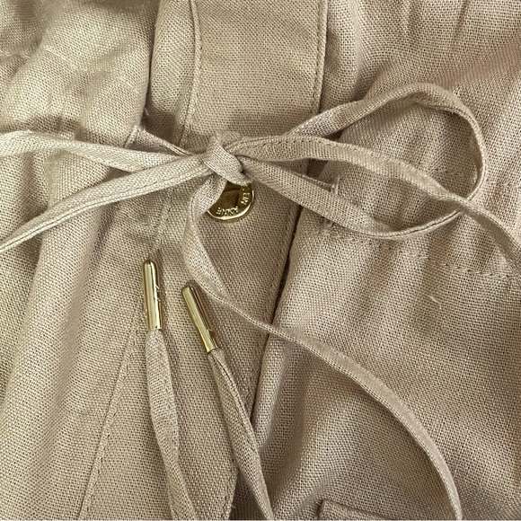 Anne Klein “Sand” Linen Blend Stylish Utility Style Jacket With Gold Trim L NWT - Picture 5 of 16